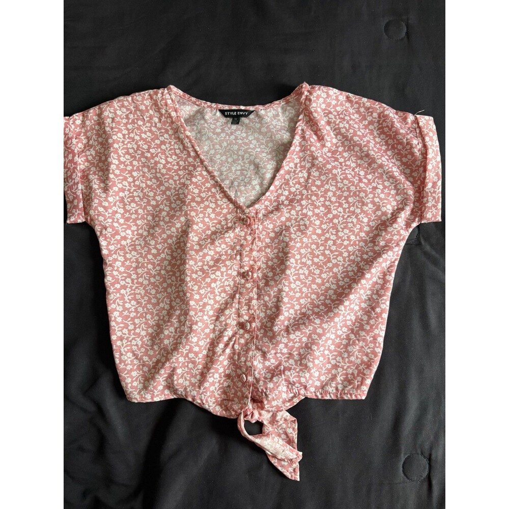 Style Envy Women’s blouse floral blouse front knot tie size M